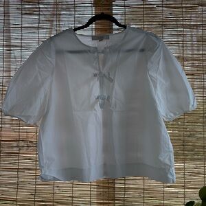 LOFT Crisp White Blouse with Bow Accents